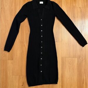 Aritzia Elegant Black Button-Up Dress